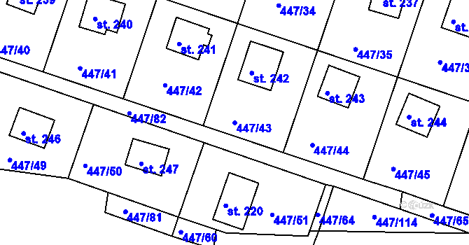 Parcela st. 447/43 v KÚ Hřiměždice, Katastrální mapa
