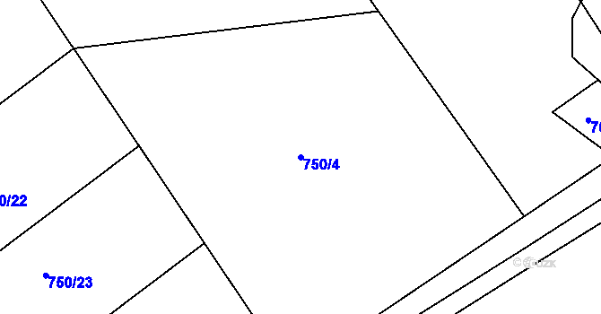 Parcela st. 750/4 v KÚ Hřiměždice, Katastrální mapa