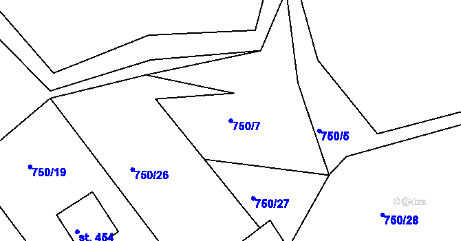 Parcela st. 750/7 v KÚ Hřiměždice, Katastrální mapa