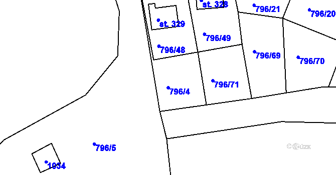 Parcela st. 796/4 v KÚ Hřiměždice, Katastrální mapa