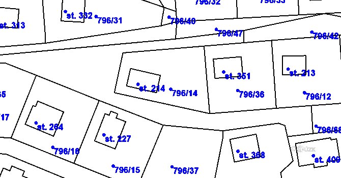 Parcela st. 796/14 v KÚ Hřiměždice, Katastrální mapa