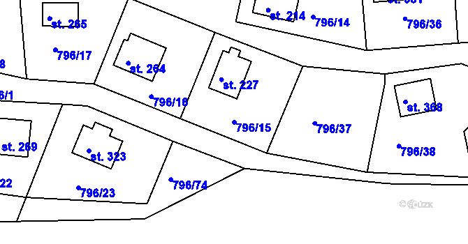 Parcela st. 796/15 v KÚ Hřiměždice, Katastrální mapa