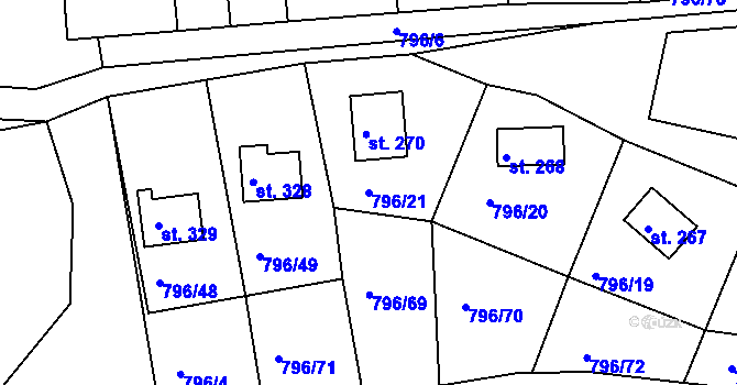 Parcela st. 796/21 v KÚ Hřiměždice, Katastrální mapa