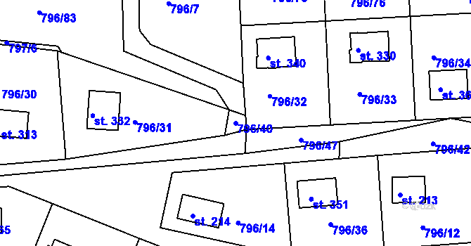 Parcela st. 796/40 v KÚ Hřiměždice, Katastrální mapa