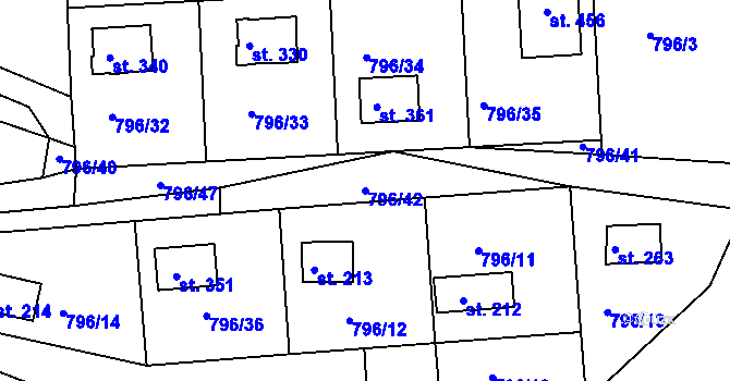Parcela st. 796/42 v KÚ Hřiměždice, Katastrální mapa