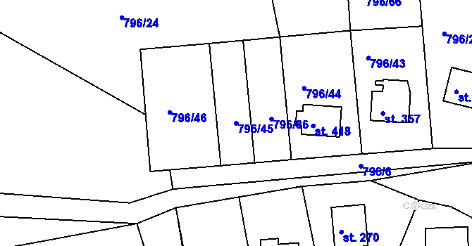 Parcela st. 796/45 v KÚ Hřiměždice, Katastrální mapa