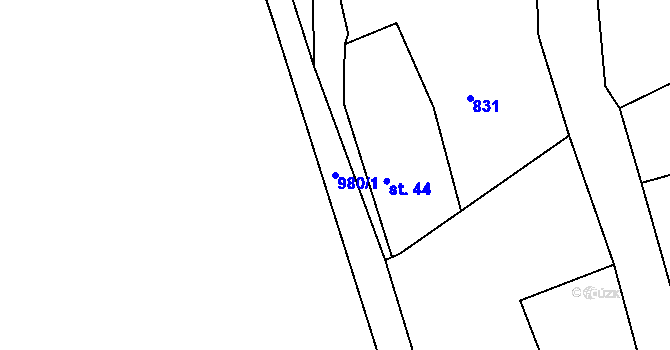 Parcela st. 980/1 v KÚ Hřiměždice, Katastrální mapa