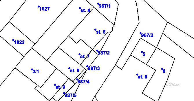 Parcela st. 987/2 v KÚ Hřiměždice, Katastrální mapa