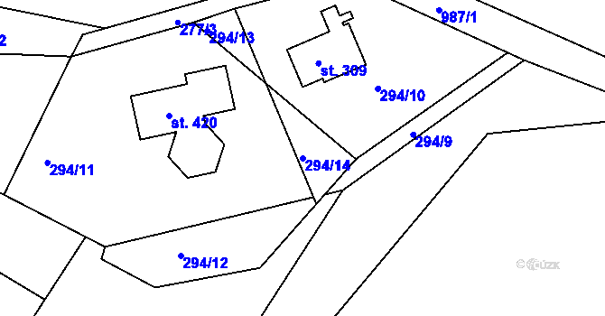 Parcela st. 294/14 v KÚ Hřiměždice, Katastrální mapa