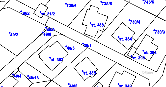 Parcela st. 39/1 v KÚ Hřiměždice, Katastrální mapa