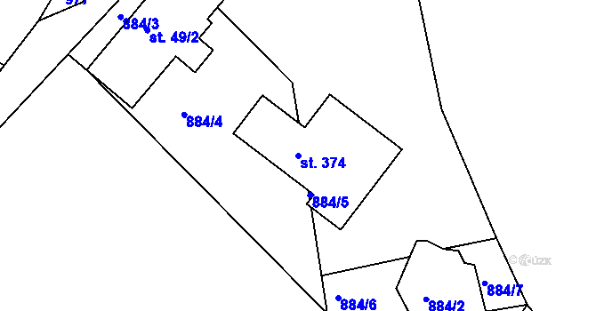 Parcela st. 374 v KÚ Hřiměždice, Katastrální mapa