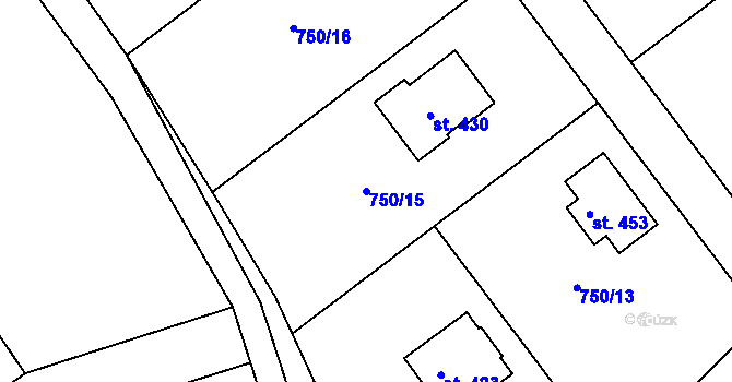 Parcela st. 750/15 v KÚ Hřiměždice, Katastrální mapa