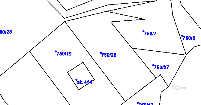 Parcela st. 750/26 v KÚ Hřiměždice, Katastrální mapa