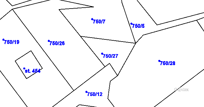 Parcela st. 750/27 v KÚ Hřiměždice, Katastrální mapa