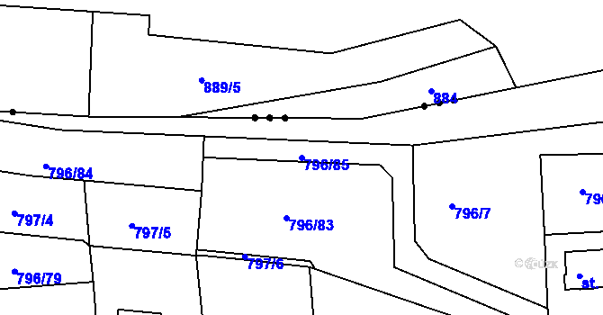 Parcela st. 796/85 v KÚ Hřiměždice, Katastrální mapa