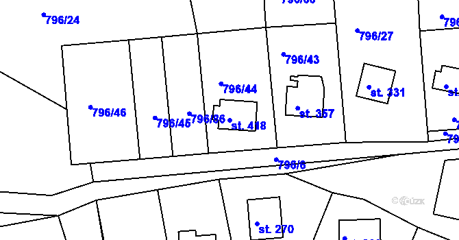 Parcela st. 418 v KÚ Hřiměždice, Katastrální mapa