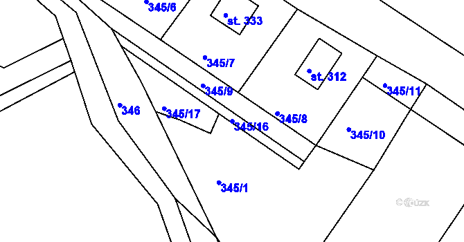 Parcela st. 345/16 v KÚ Hřiměždice, Katastrální mapa