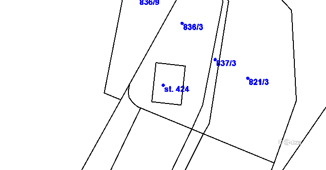 Parcela st. 424 v KÚ Hřiměždice, Katastrální mapa