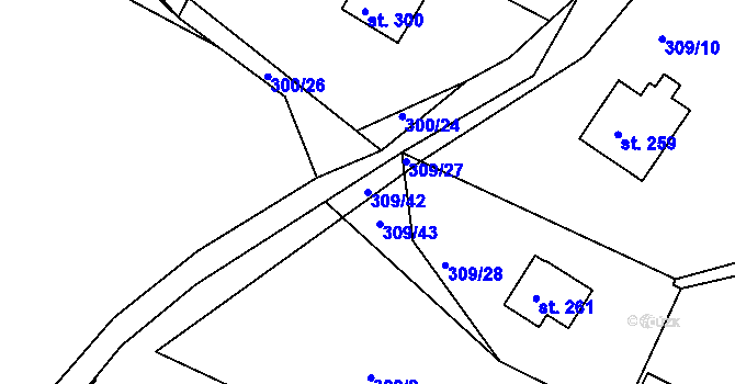Parcela st. 309/42 v KÚ Hřiměždice, Katastrální mapa