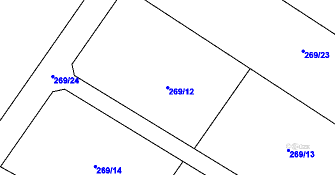 Parcela st. 269/12 v KÚ Hřiměždice, Katastrální mapa