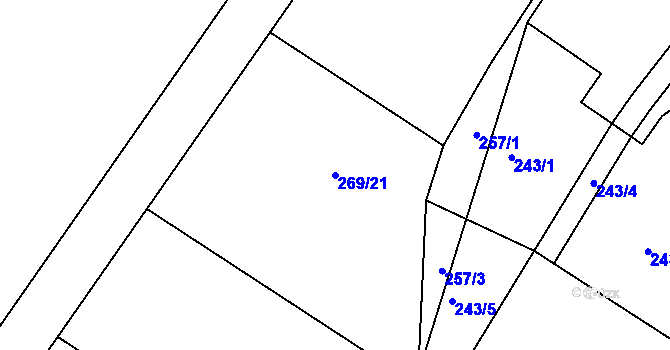 Parcela st. 269/21 v KÚ Hřiměždice, Katastrální mapa