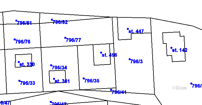 Parcela st. 456 v KÚ Hřiměždice, Katastrální mapa