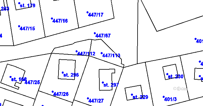 Parcela st. 447/113 v KÚ Hřiměždice, Katastrální mapa