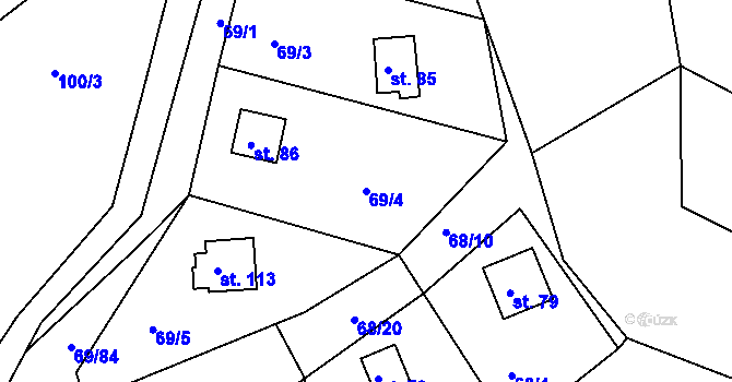 Parcela st. 69/4 v KÚ Vestec u Hřiměždic, Katastrální mapa