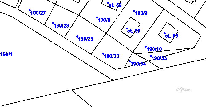 Parcela st. 190/30 v KÚ Vestec u Hřiměždic, Katastrální mapa