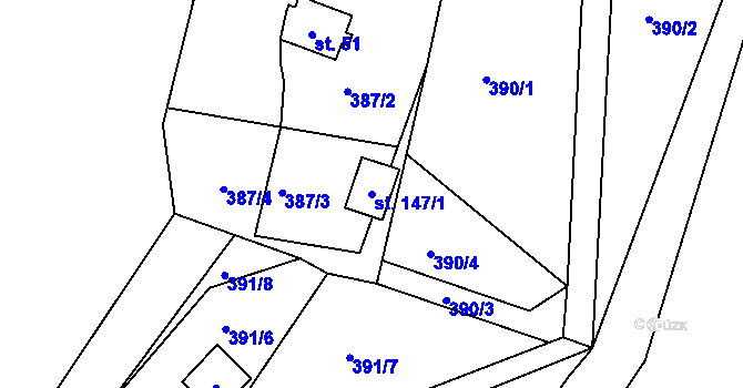 Parcela st. 147/1 v KÚ Vestec u Hřiměždic, Katastrální mapa