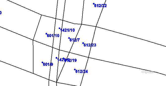 Parcela st. 612/23 v KÚ Hříšice, Katastrální mapa