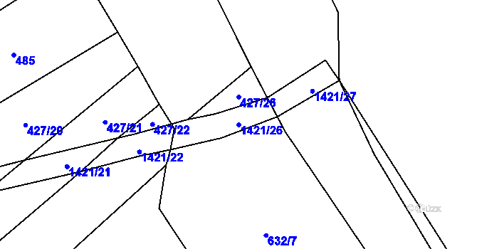 Parcela st. 1421/26 v KÚ Hříšice, Katastrální mapa