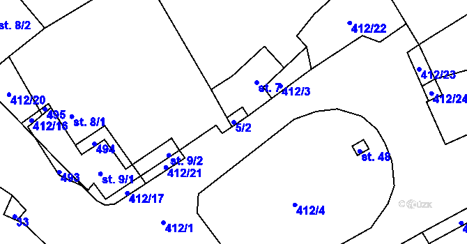 Parcela st. 5/2 v KÚ Bedřichovice u Hříškova, Katastrální mapa
