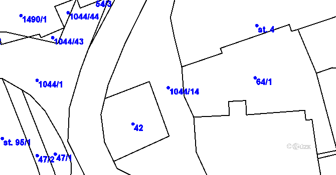 Parcela st. 1044/14 v KÚ Hříškov, Katastrální mapa