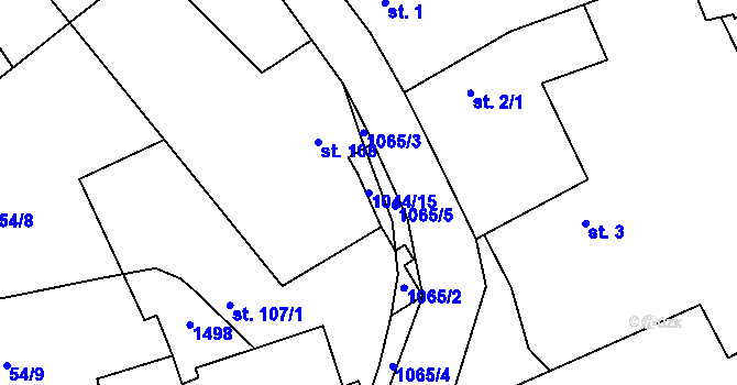 Parcela st. 1044/15 v KÚ Hříškov, Katastrální mapa