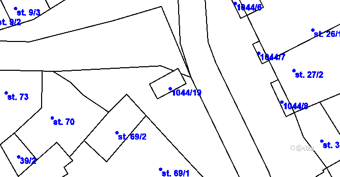 Parcela st. 1044/19 v KÚ Hříškov, Katastrální mapa
