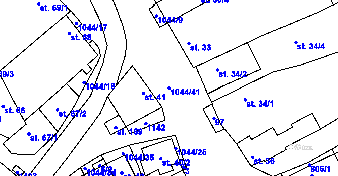 Parcela st. 1044/41 v KÚ Hříškov, Katastrální mapa