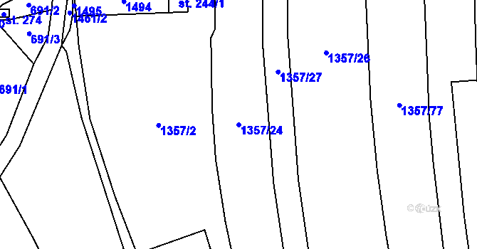 Parcela st. 1357/24 v KÚ Hříškov, Katastrální mapa