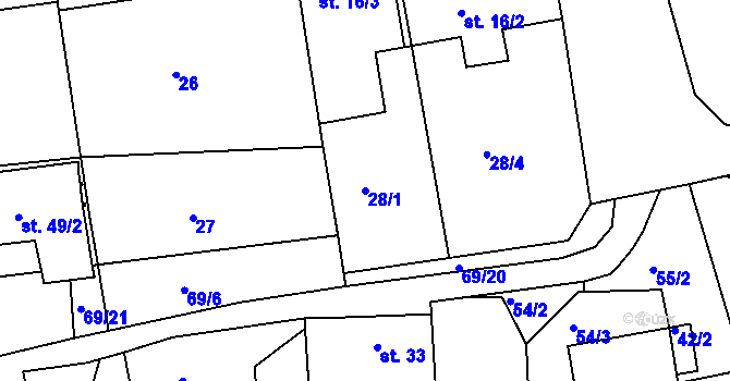 Parcela st. 28/1 v KÚ Nová Ves u Hříškova, Katastrální mapa