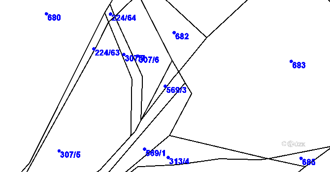 Parcela st. 569/3 v KÚ Hřiště, Katastrální mapa