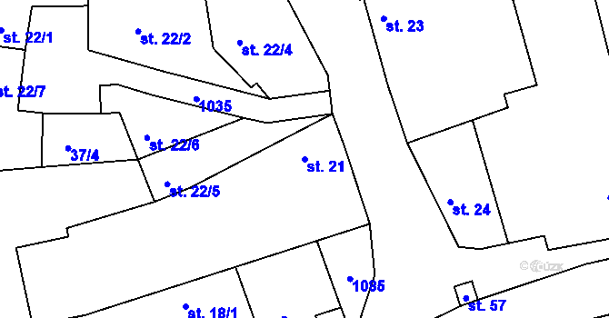 Parcela st. 21 v KÚ Hřivčice, Katastrální mapa