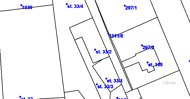 Parcela st. 33/2 v KÚ Hřivčice, Katastrální mapa