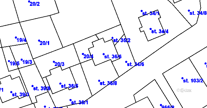 Parcela st. 36/6 v KÚ Hřivčice, Katastrální mapa