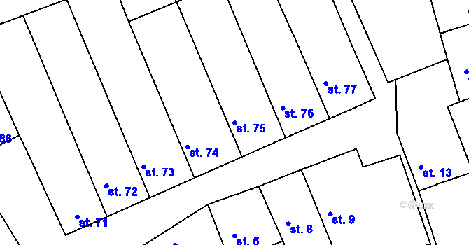 Parcela st. 75 v KÚ Hřivčice, Katastrální mapa