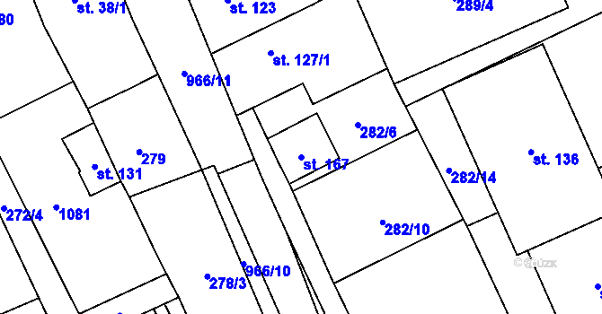 Parcela st. 167 v KÚ Hřivčice, Katastrální mapa