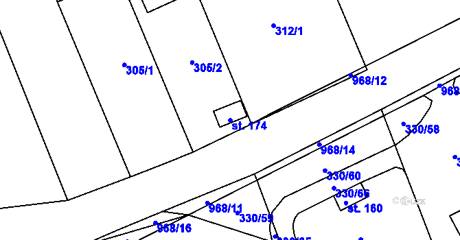 Parcela st. 174 v KÚ Hřivčice, Katastrální mapa