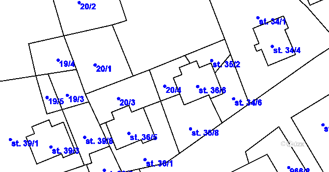 Parcela st. 20/4 v KÚ Hřivčice, Katastrální mapa