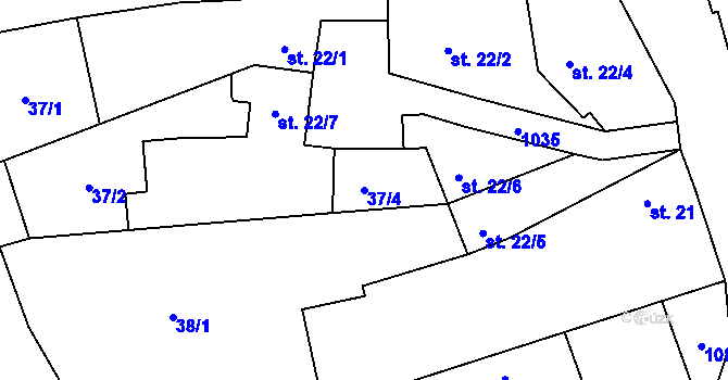 Parcela st. 37/4 v KÚ Hřivčice, Katastrální mapa