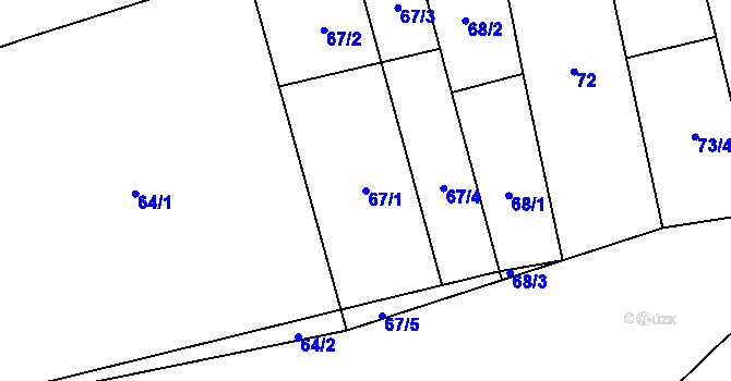 Parcela st. 67/1 v KÚ Hřivčice, Katastrální mapa