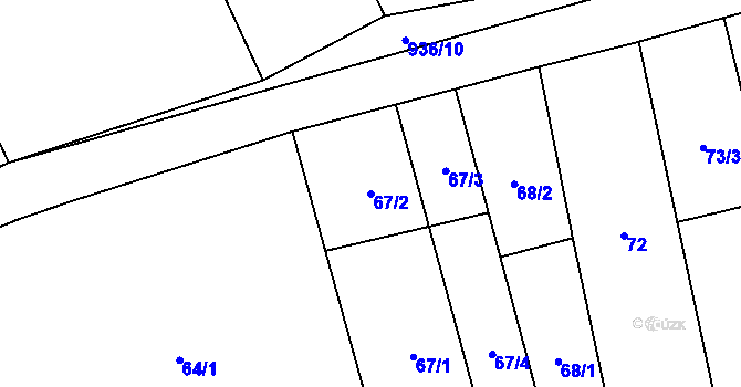 Parcela st. 67/2 v KÚ Hřivčice, Katastrální mapa